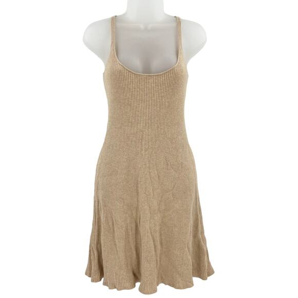 J.Crew Ribbed Scoopneck Knit Mini Dress Light Tan Fit & Flare Short Sexy Soft XS - Picture 3 of 11